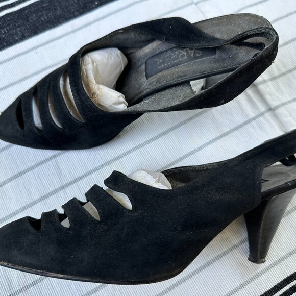 Real black suede sling-back 3" heels with cut-outs  Sz 6 - Picture 6 of 10